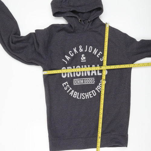 Jack & Jones Men’s Grey Pullover Hoodie L Logo Print Casual