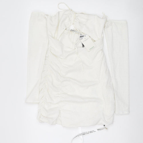 Mistress Rocks Women White Bodycon Short Dress M Long Sleeve Ruched