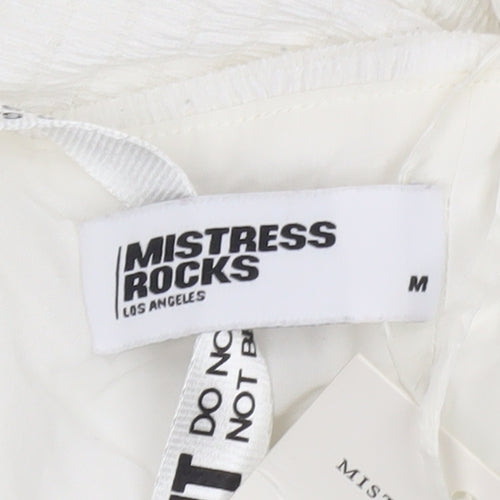 Mistress Rocks Women White Bodycon Short Dress M Long Sleeve Ruched