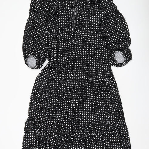 Max Studio Women Black Polka Dot Knee Length A-Line Dress S