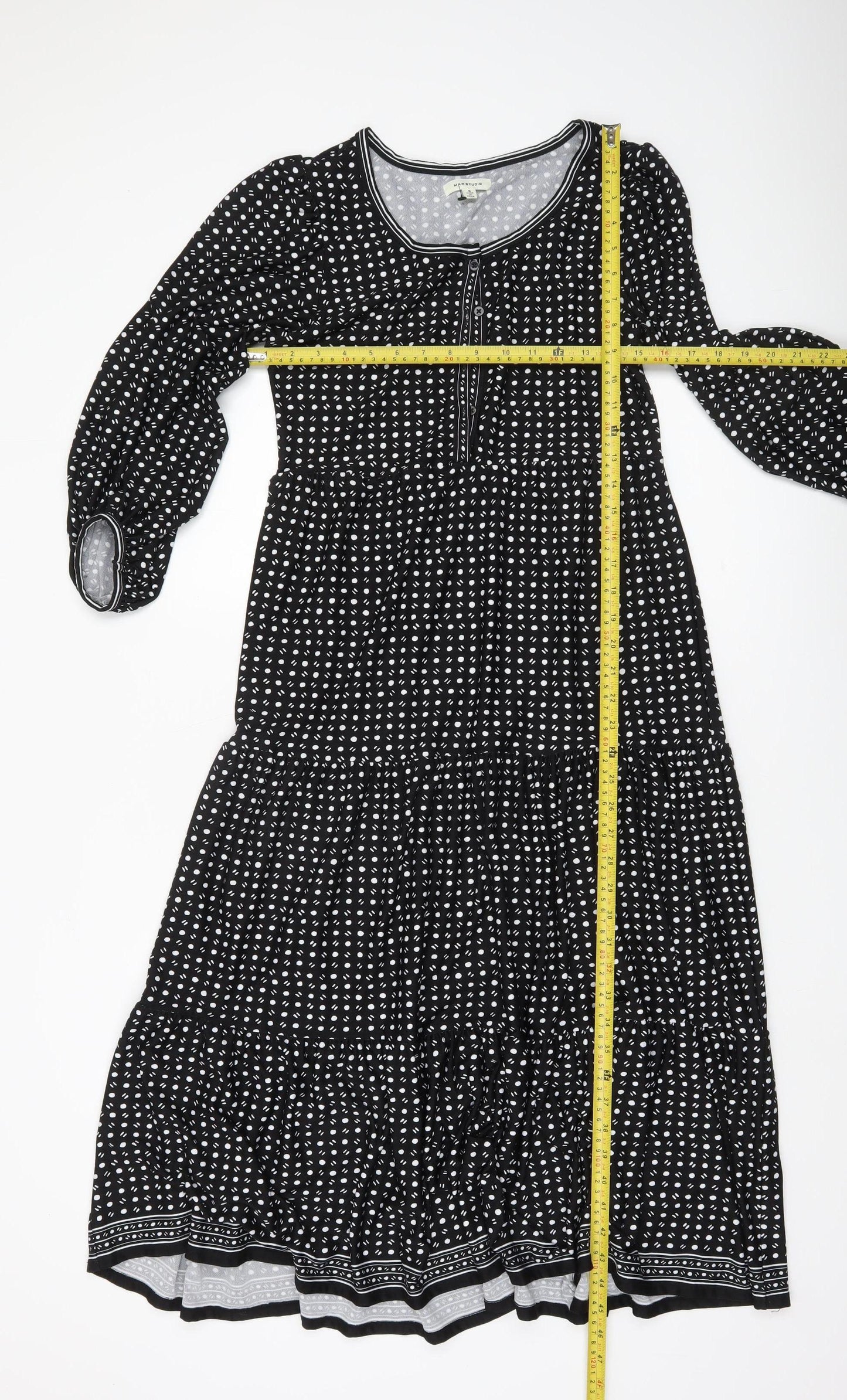 Max Studio Women Black Polka Dot Knee Length A-Line Dress S
