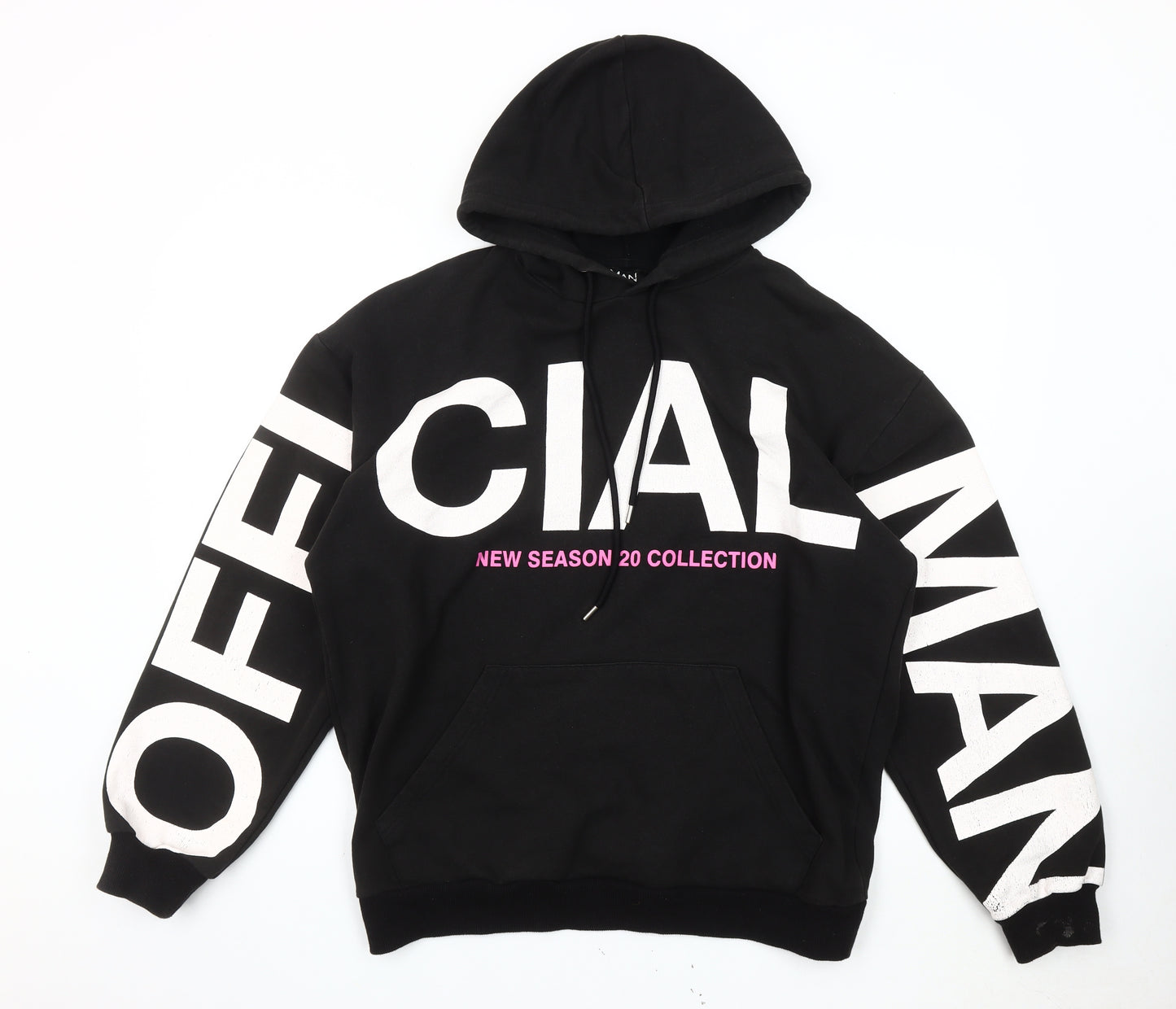 BoohooMAN Men's Black Medium Pullover Hoodie Graphic Logo Fleece