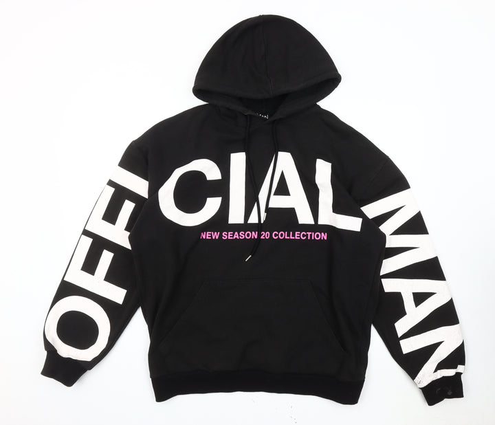 BoohooMAN Men's Black Medium Pullover Hoodie Graphic Logo Fleece