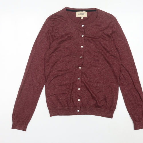 Havren Womens Red Cardigan Size 14 Crew Neck Knit Long Sleeve