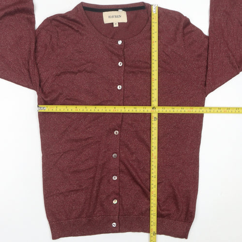 Havren Womens Red Cardigan Size 14 Crew Neck Knit Long Sleeve