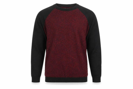Front view of Topman Men's Red Black Crew Neck jumper, size M