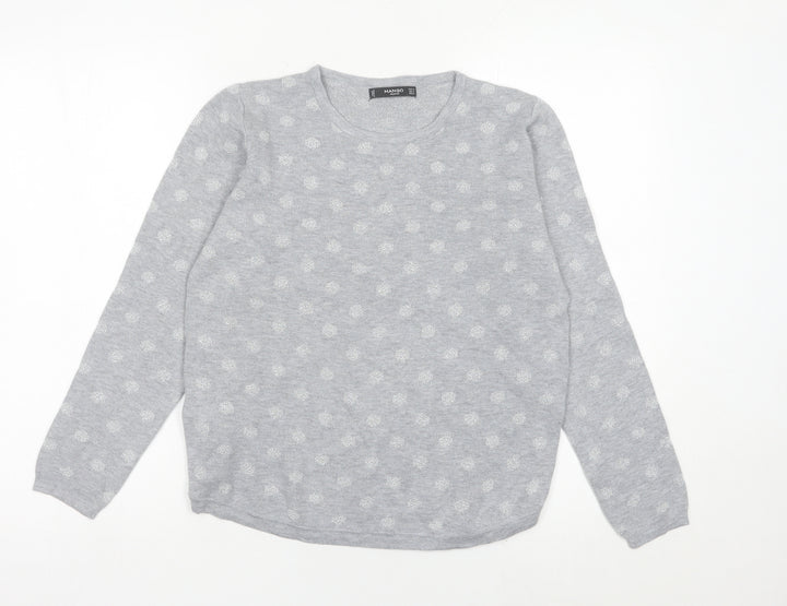 Mango Women’s Grey Polka Dot Crew Neck Jumper Size 12