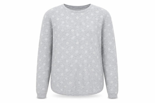 Front view of Mango Women’s Grey Polka Dot Crew Neck Jumper, size UK 12