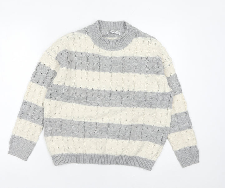 Mango Womens Grey Ivory Striped Cable Knit Jumper Size 8