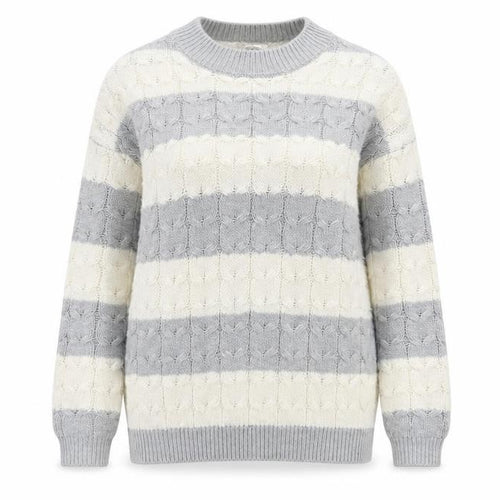 Mango Womens Grey Ivory Striped Cable Knit Jumper Size 8