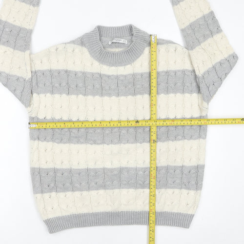 Mango Womens Grey Ivory Striped Cable Knit Jumper Size 8
