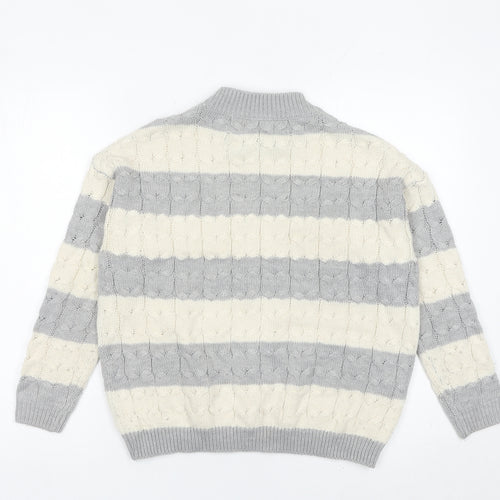 Mango Womens Grey Ivory Striped Cable Knit Jumper Size 8