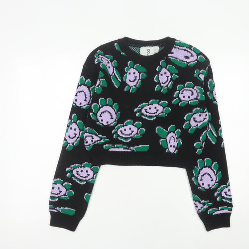 Collusion Womens Black Floral Knit Jumper Pullover UK 10