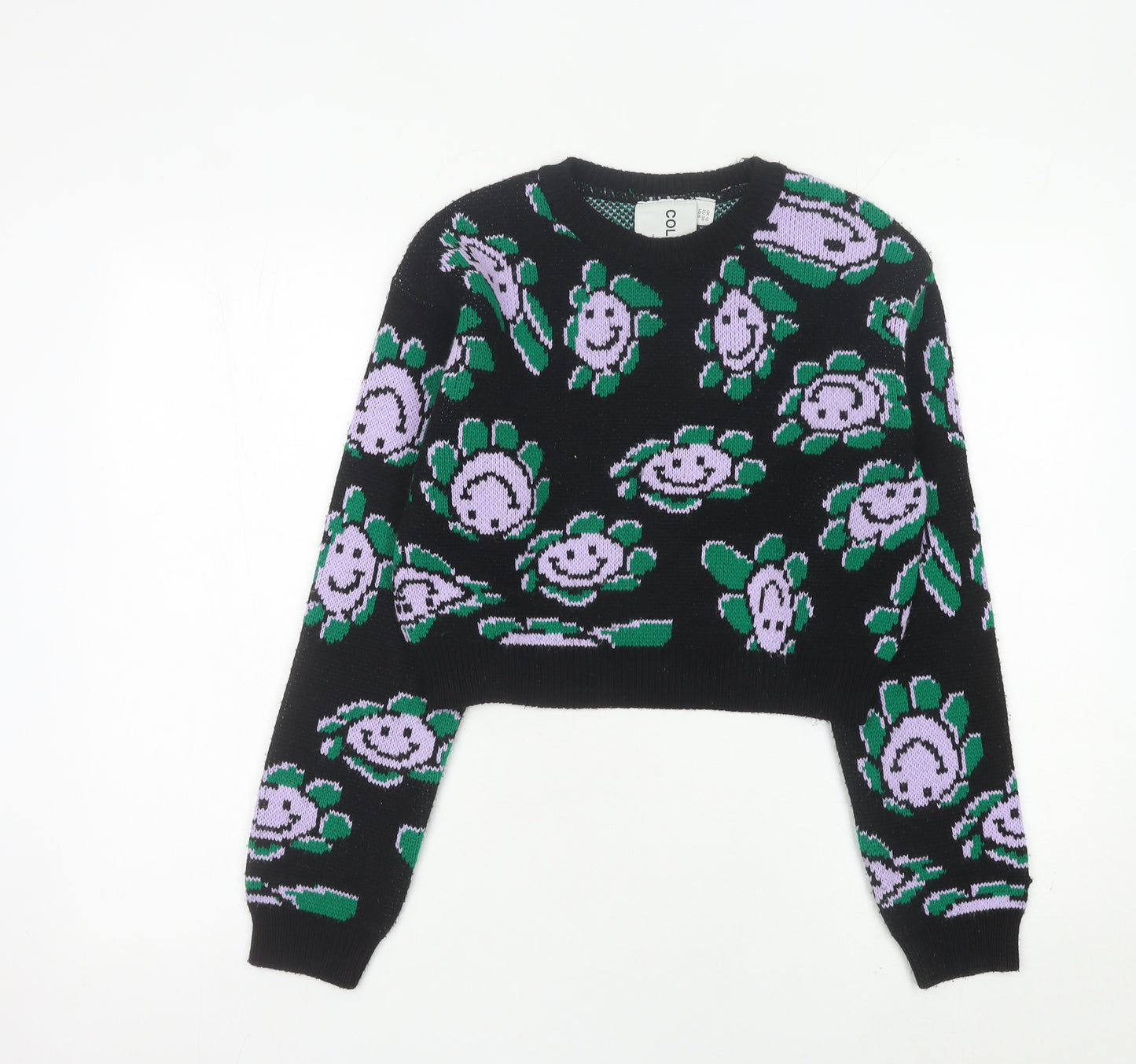 Collusion Womens Black Floral Knit Jumper Pullover UK 10