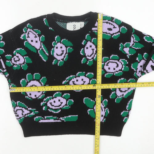 Collusion Womens Black Floral Knit Jumper Pullover UK 10