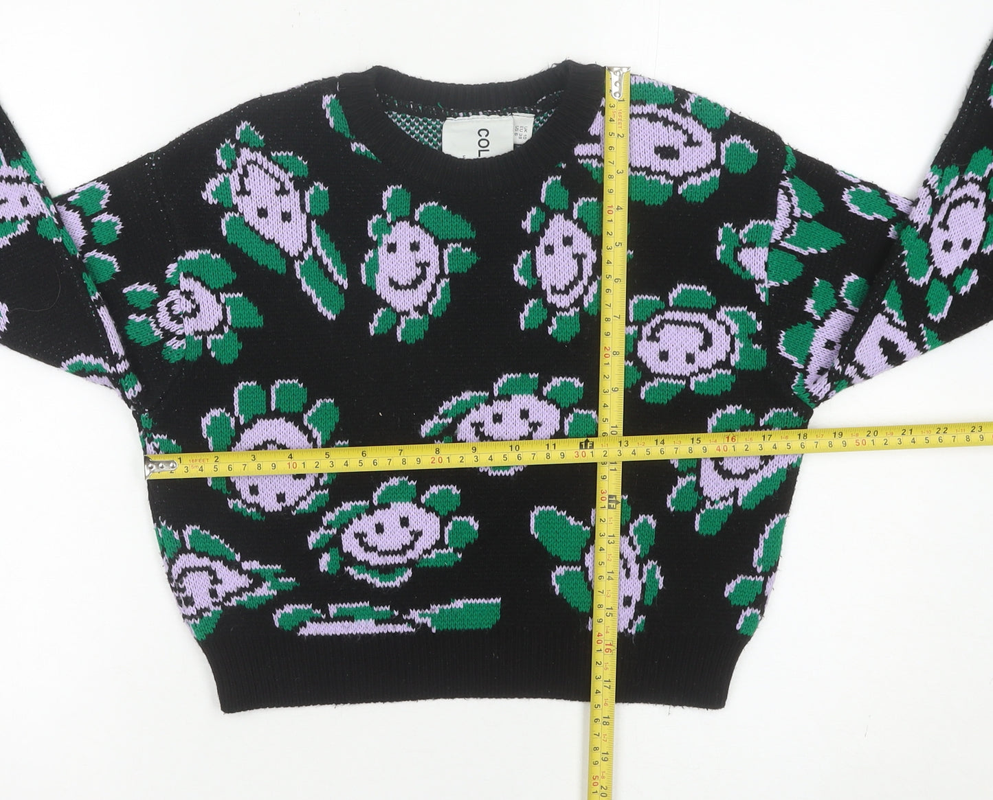 Collusion Womens Black Floral Knit Jumper Pullover UK 10