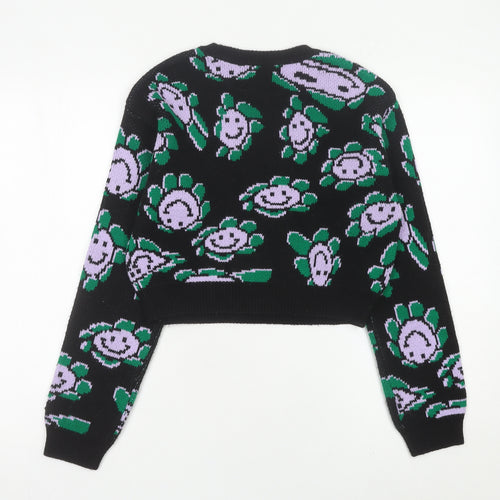 Collusion Womens Black Floral Knit Jumper Pullover UK 10