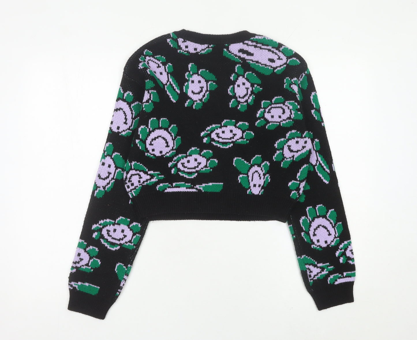 Collusion Womens Black Floral Knit Jumper Pullover UK 10