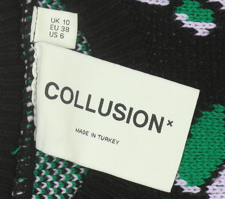 Collusion Womens Black Floral Knit Jumper Pullover UK 10