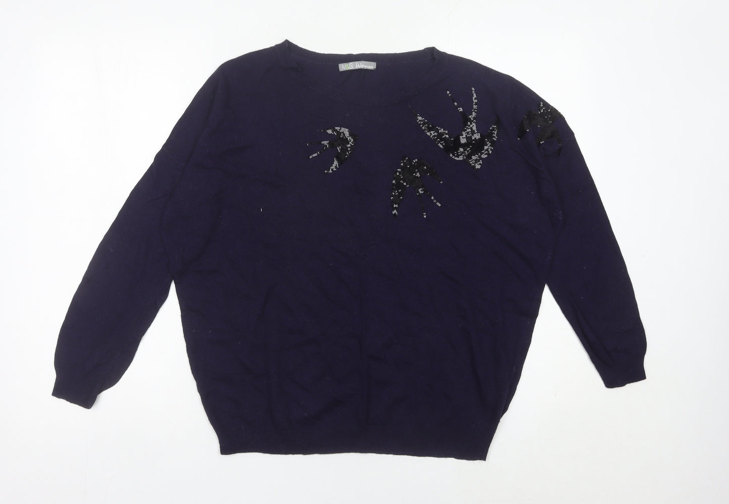 Marks and Spencer Women Purple Sequin Jumper UK 12 Long Sleeve