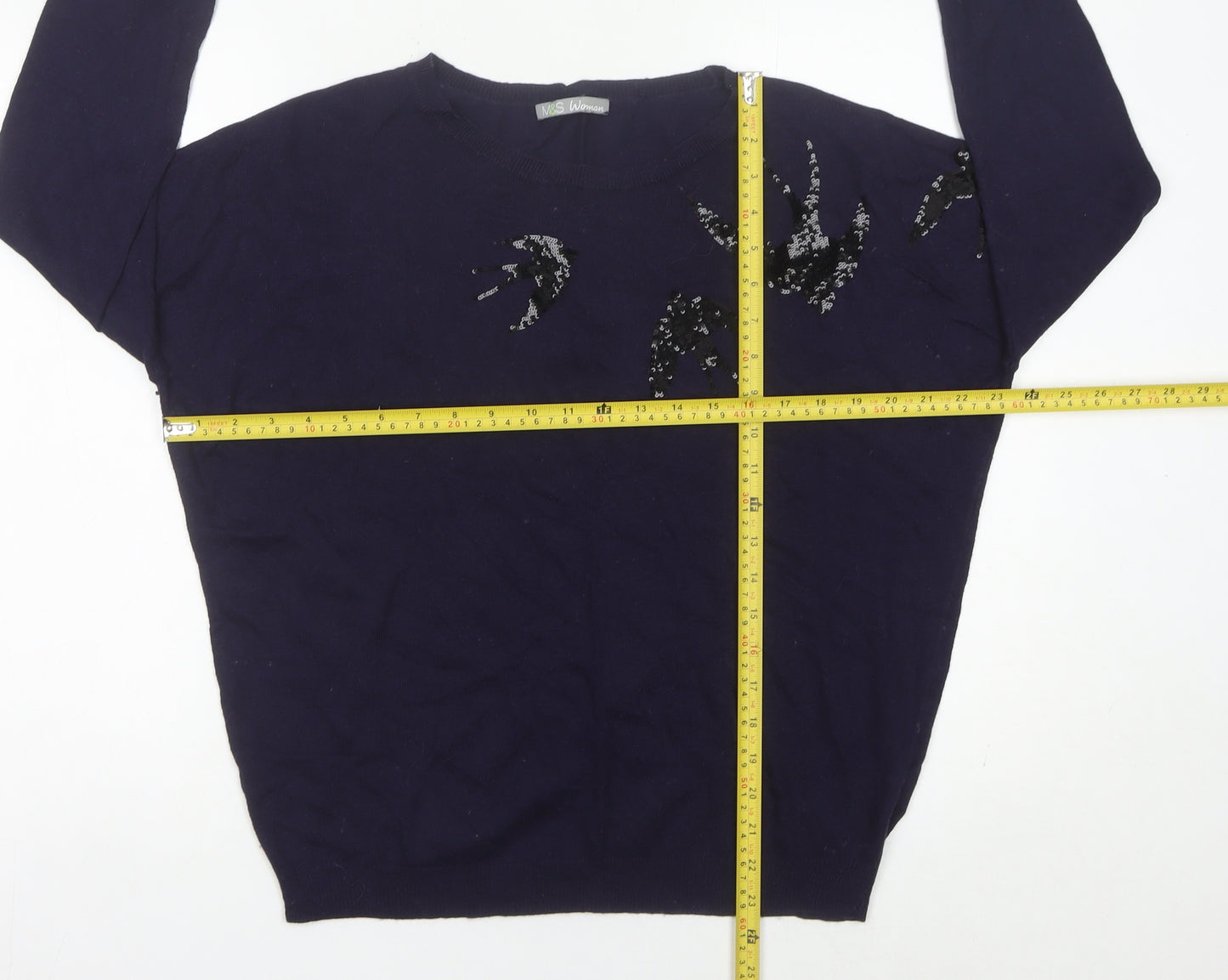 Marks and Spencer Women Purple Sequin Jumper UK 12 Long Sleeve