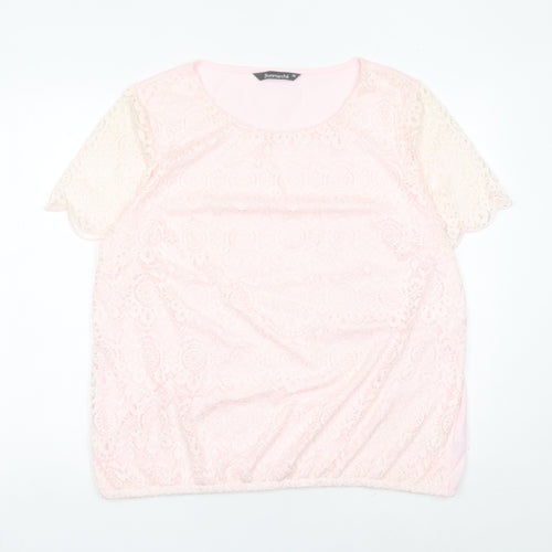Bonmarché Women’s Pink Lace Blouse Size 18 Short Sleeve Scoop Neck