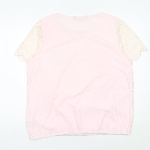Bonmarché Women’s Pink Lace Blouse Size 18 Short Sleeve Scoop Neck