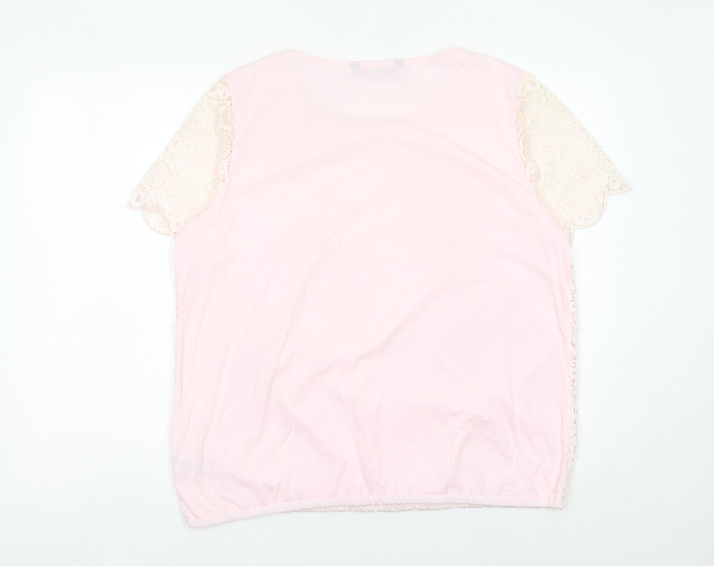 Bonmarché Women’s Pink Lace Blouse Size 18 Short Sleeve Scoop Neck