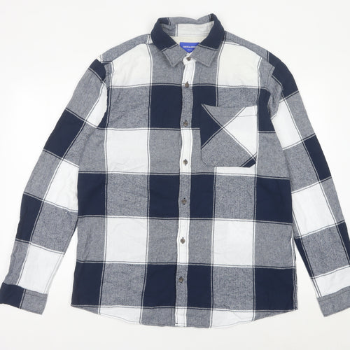 Jack & Jones Men’s Blue Grey Check Cotton Flannel Shirt XL