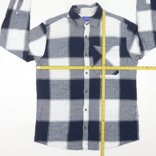 Jack & Jones Men’s Blue Grey Check Cotton Flannel Shirt XL