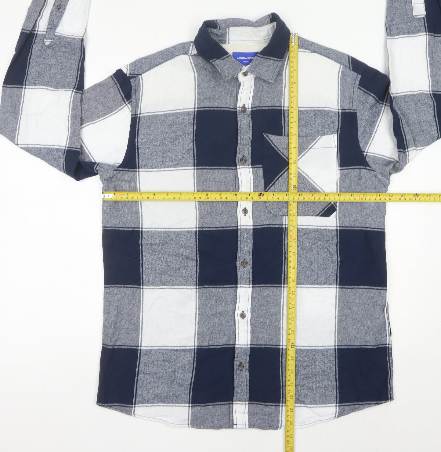 Jack & Jones Men’s Blue Grey Check Cotton Flannel Shirt XL