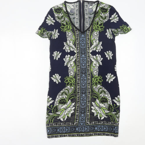 Warehouse Women’s Blue Floral Sheath Dress Size 8 V-Neck