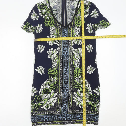 Warehouse Women’s Blue Floral Sheath Dress Size 8 V-Neck
