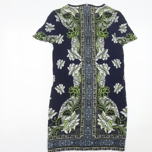 Warehouse Women’s Blue Floral Sheath Dress Size 8 V-Neck
