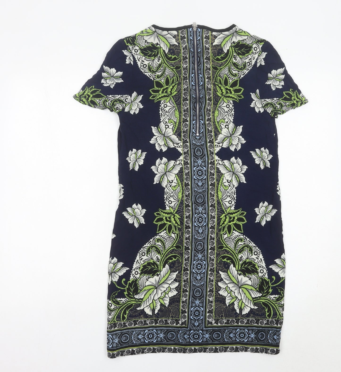 Warehouse Women’s Blue Floral Sheath Dress Size 8 V-Neck