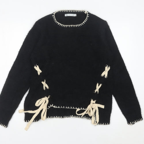 Cotton Club Womens Black Crew Neck Knit Pullover Jumper M