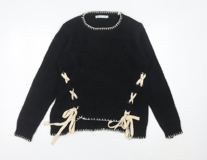 Cotton Club Womens Black Crew Neck Knit Pullover Jumper M