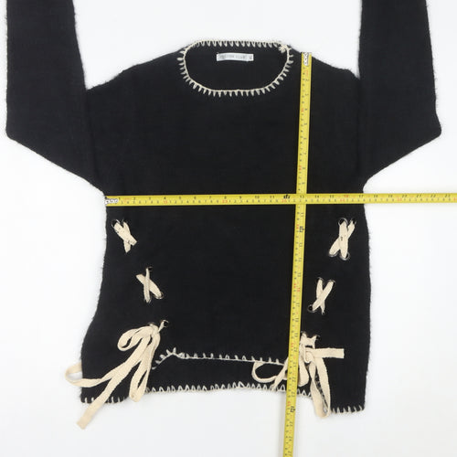 Cotton Club Womens Black Crew Neck Knit Pullover Jumper M