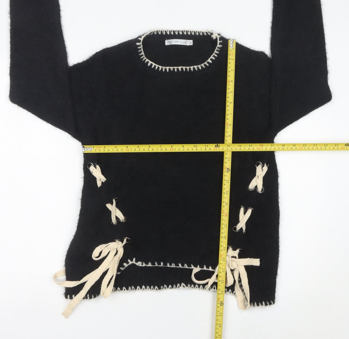 Cotton Club Womens Black Crew Neck Knit Pullover Jumper M