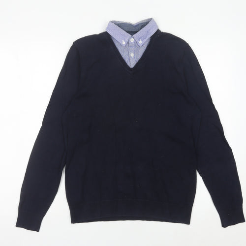 Next Men’s Blue Cotton Blend V-Neck Jumper Small