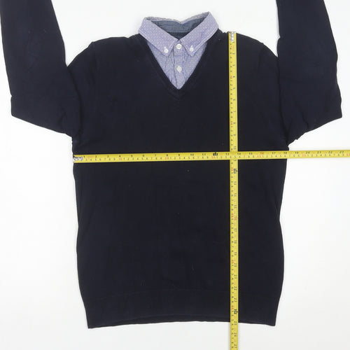 Next Men’s Blue Cotton Blend V-Neck Jumper Small