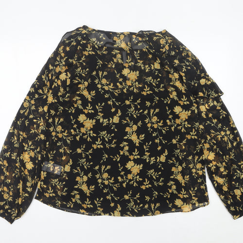 ENVY Womens Black Floral Tunic Blouse Size 14 Long Sleeve Sheer Top