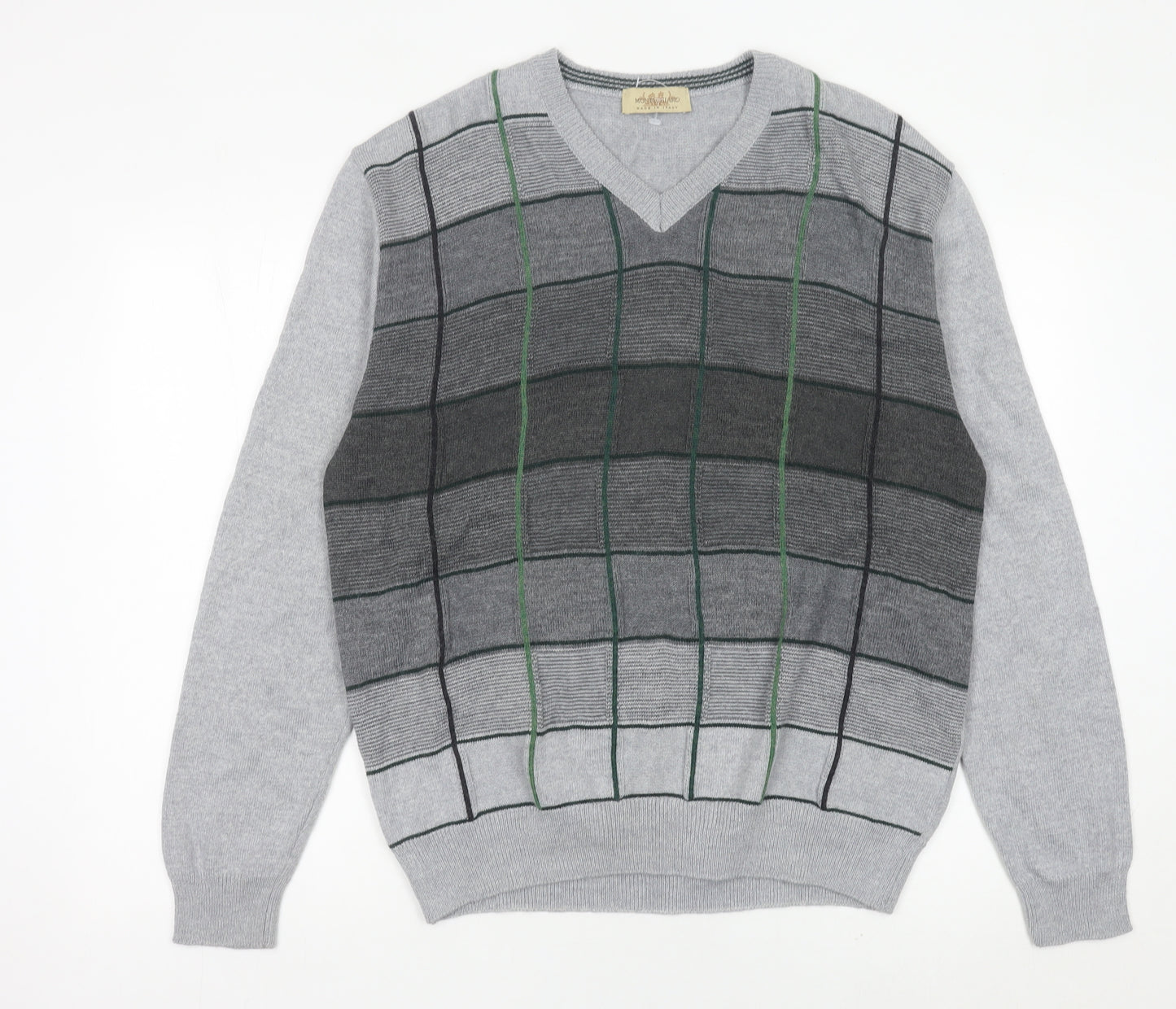 Montellaro Mens Grey XL Pullover Check Knit Wool Blend Jumper