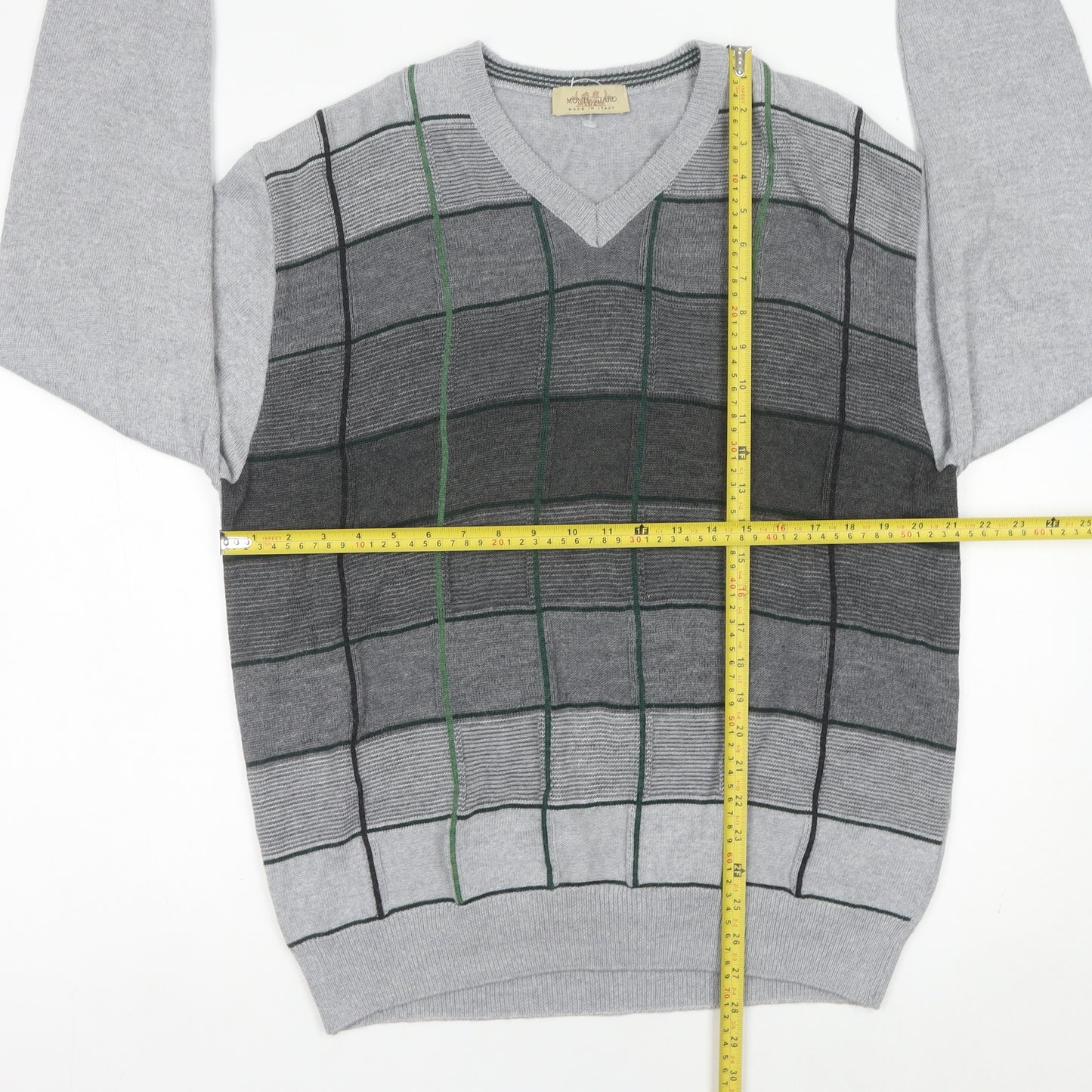 Montellaro Mens Grey XL Pullover Check Knit Wool Blend Jumper