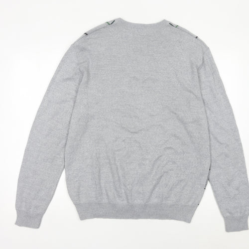 Montellaro Mens Grey XL Pullover Check Knit Wool Blend Jumper