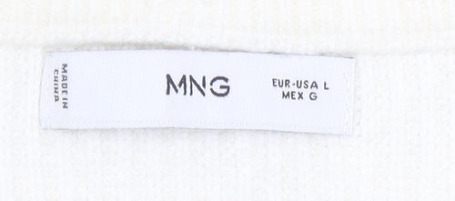 MNG Womens White Green Striped Half Zip High Neck Jumper L
