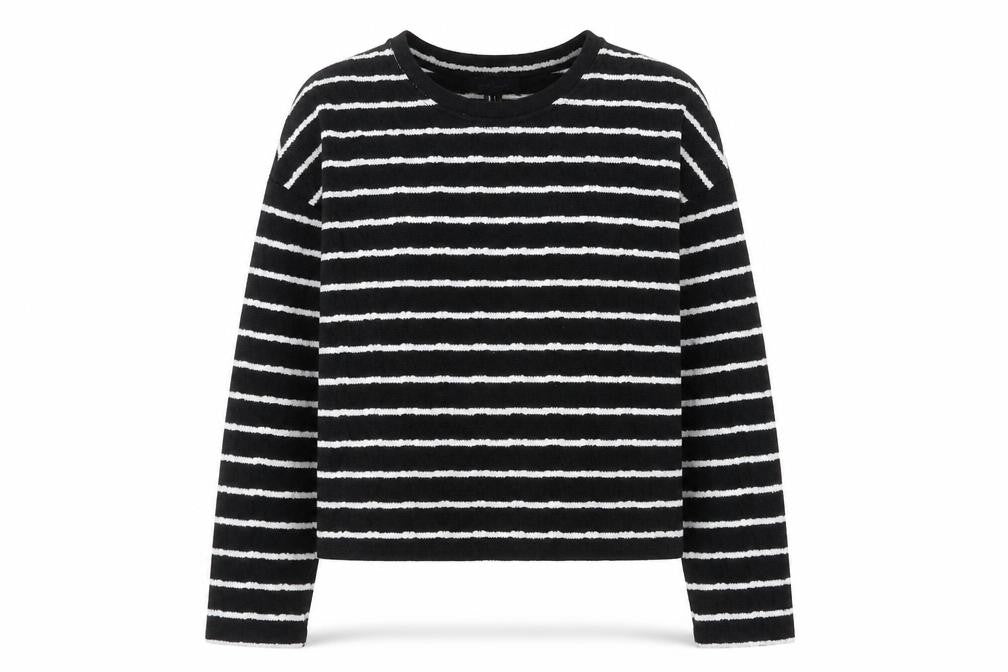 Front view of New Look women’s black white striped knit jumper m