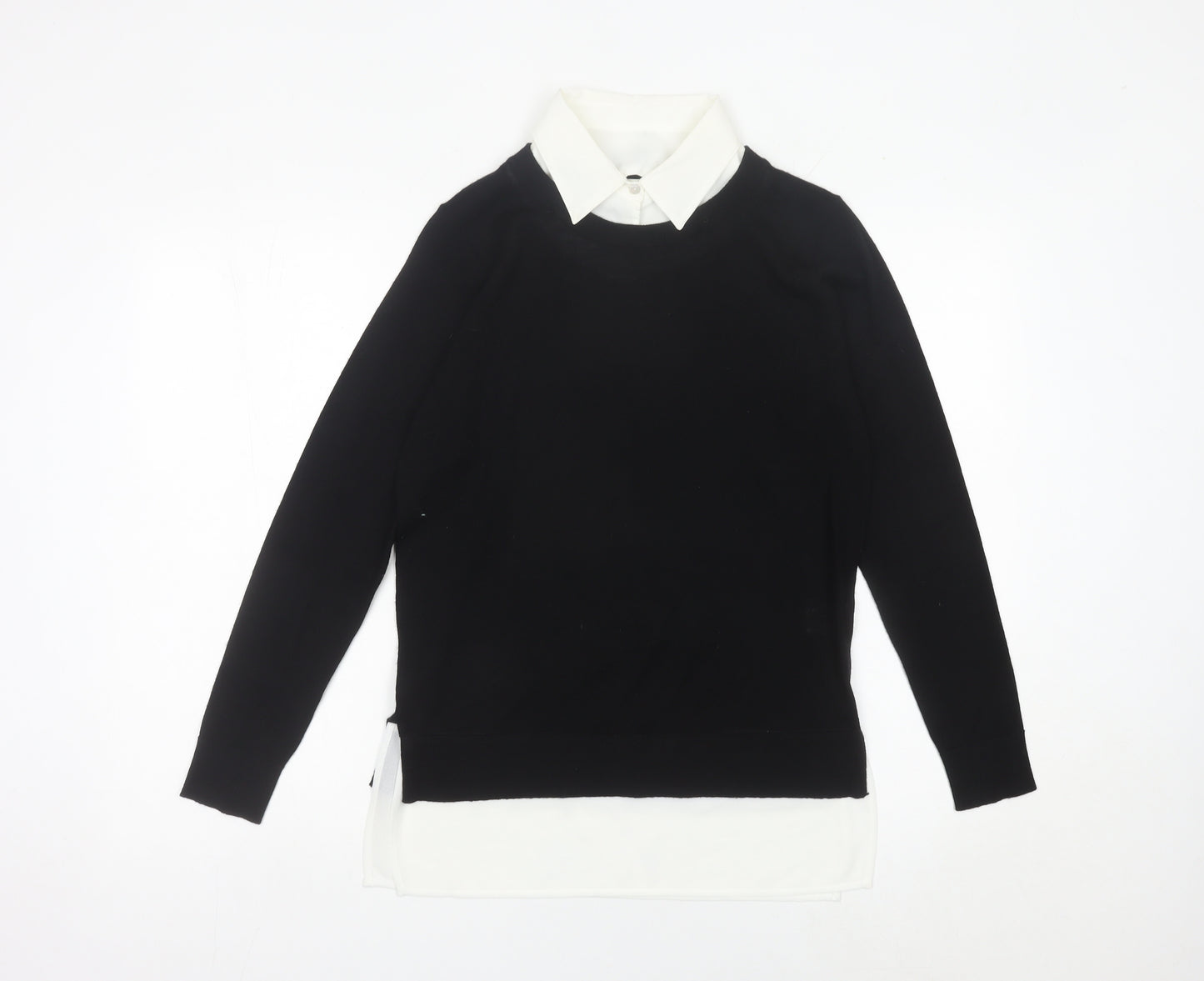 Linea Women’s Black Collared Pullover Jumper Small Merino Wool