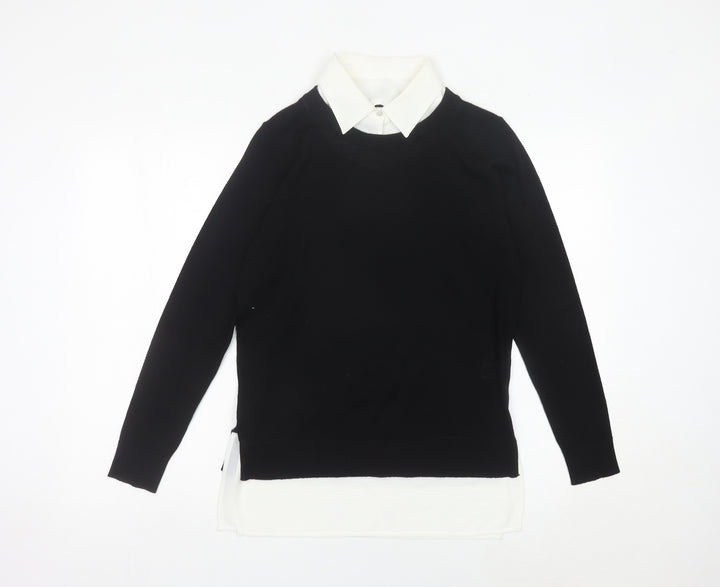 Linea Women’s Black Collared Pullover Jumper Small Merino Wool