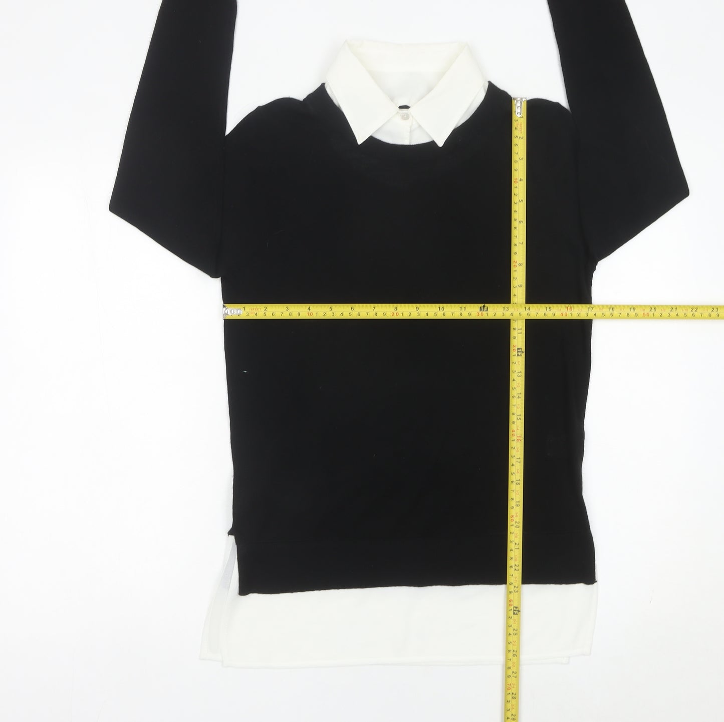 Linea Women’s Black Collared Pullover Jumper Small Merino Wool